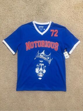 Notorious Biggie Smalls Football Style Jersey Mesh Blue Size Medium NWT